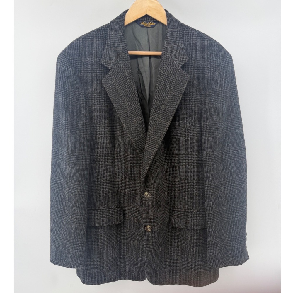 Brooks Brothers Grey Glen Plaid 100% Camel‎ Hair Sport Coat Blazer Mens 42R USA